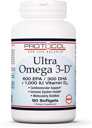 Protocol Ultra Omega 3-D - 600mg EPA, 300mg DHA & 1,000 IU Vitamin D3 - Fish Oil for Brain Support, Heart & Nervous System Health* - EPA DHA Omega Supplement - Non-GMO & Halal - 90 Softgels