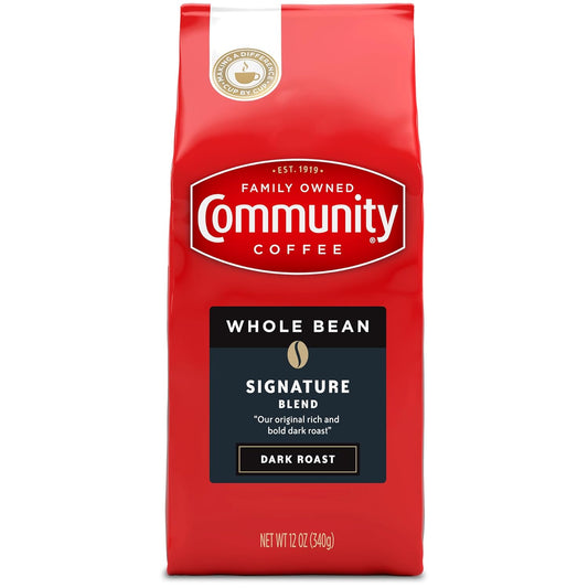Community Coffee Signature Blend Dark Roast 72 Ounce, Premium Whole Bean Signature Blend, 12 Ounce Bag (Pack Of 6)