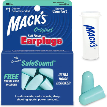 Mack'S Original Soft Foam Earplugs, 10 Pair - 33B Highest Nrr, Comfortable Ear Plugs For Sleeping, Snoring, Work, Travel & Loud Events