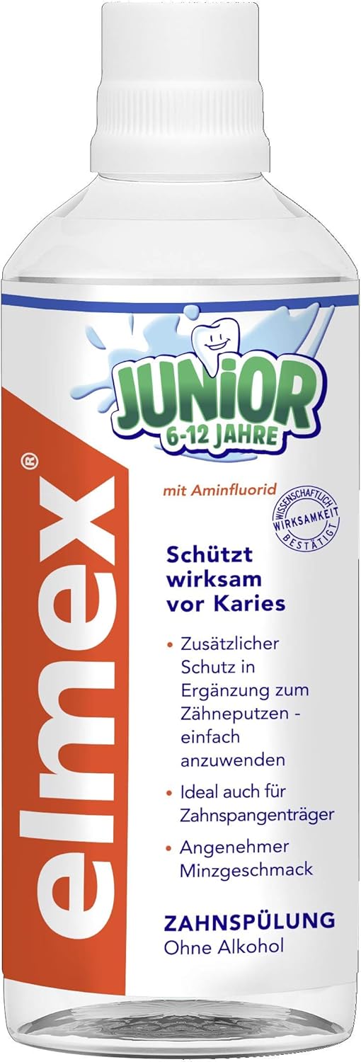 Elmex Junior Dental Rinse, 6-12 Years, Pack Of 3 (3 X 400 Ml), Extra Caries Protection, For Braces Wearers, Mint Flavour