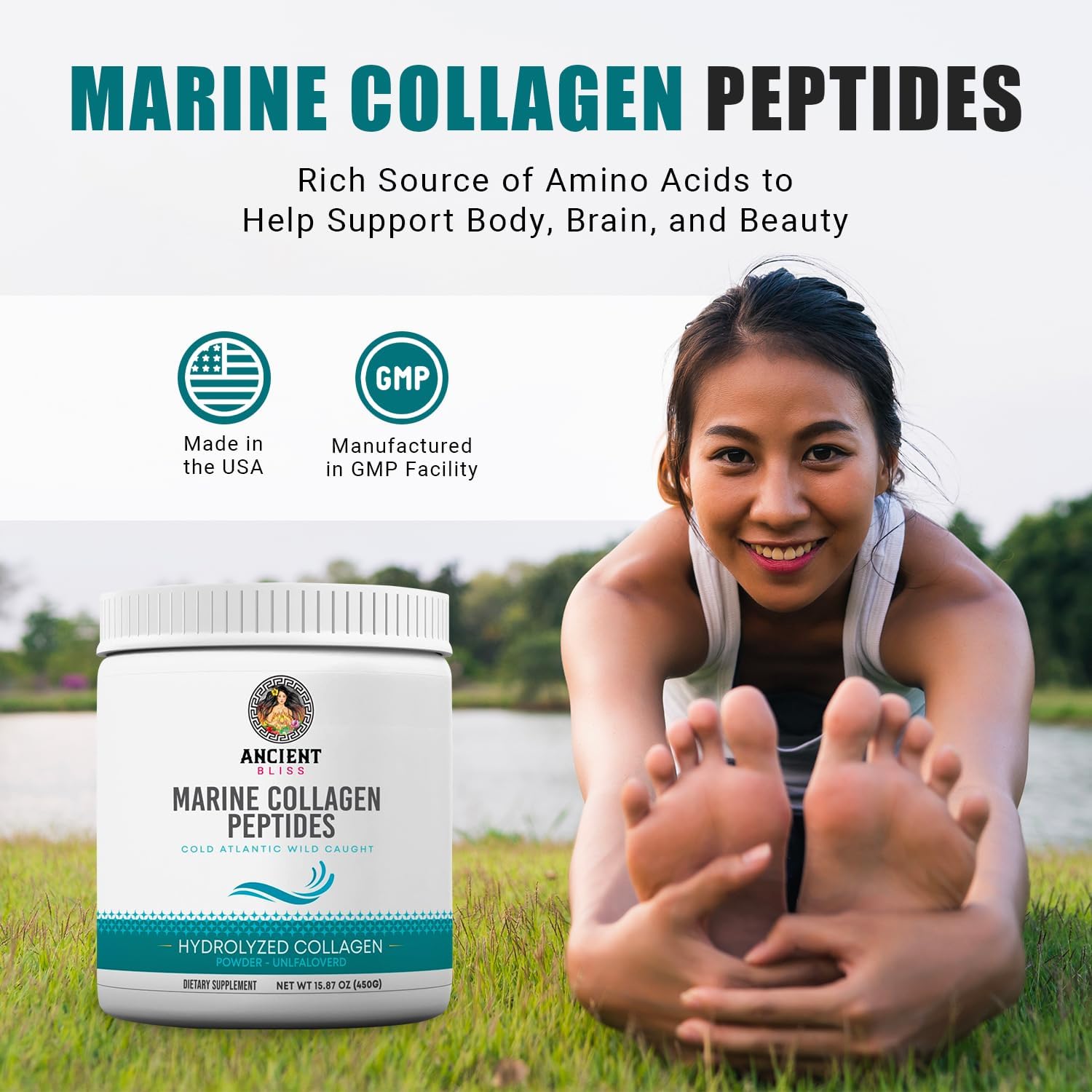 Ancient Bliss Wild-Caught Marine Fish Collagen Peptides Powder, Flavorless Collagen Protein Supplement With Type 1, Non-Gmo, Gluten-Free, Amino Acid Supplement For Skin, Hair And Nails, 15.87 Oz : Health & Household