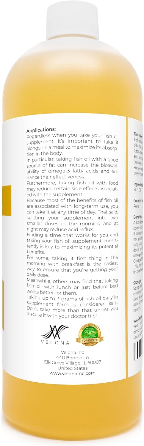 velona Fish Omega-3 Oil 32 oz | 100% Pure and Natural Carrier Oil | Refined, Cold pressed | Vitamin E, D, Omega-3 | Cooking, Skin, Face, Body, Hair Care | Use Today - Enjoy Results : Health & Household