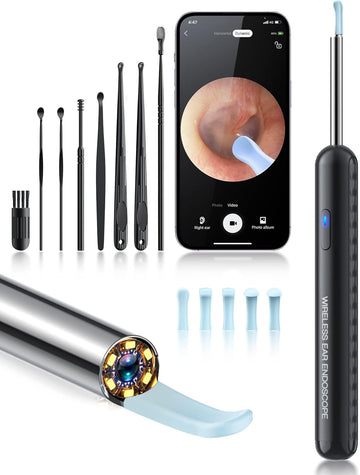 Loyker Ear Wax Removal Tool Camera, Fsa Hsa Eligible, Ear Cleaner With 1080P Camera, Earwax Removal Cleaning Kit With 6 Ear Pick, Otoscope For Iphone, Ipad, Android Phones, Black