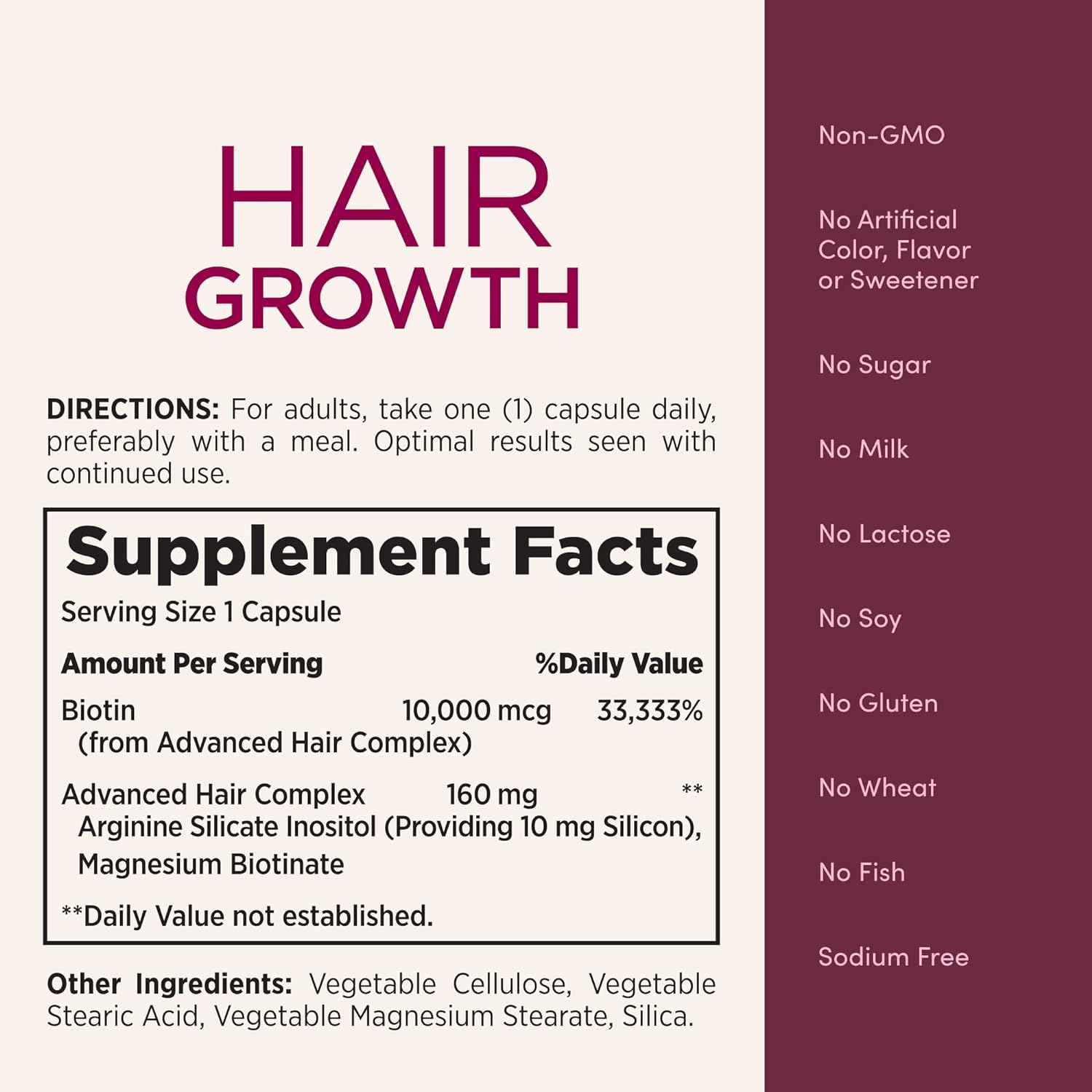 Nature's Bounty Hair Growth Supplement, 1 Per Day, Clinically Shown to Support Thicker, Fuller Hair, with Biotin, Silicon & Arginine, 30 Capsules : Health & Household