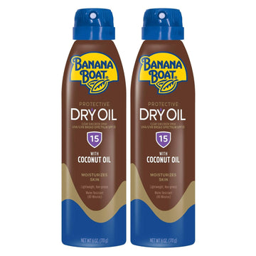 Banana Boat Protective Tanning Dry Oil Clear Spray Sunscreen Spf 15, 6Oz | Tanning Sunscreen Spray, Banana Boat Dry Oil Spf 15, Spf Tanning Oil, Dry Tanning Oil Spray, 6Oz Each Twin Pack
