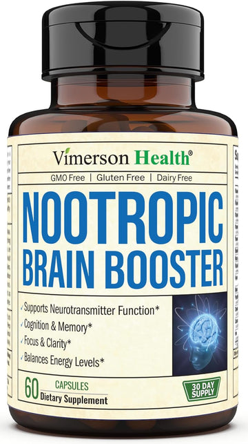 Nootropics Brain Support Supplement - Nootropic Brain Booster For Improved Focus, Concentration & Memory. Brain Nootropic For Brain Health, Mood & Energy Support. Non-Gmo. Made In The Usa. 60 Capsules