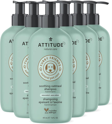 Attitude Natural Soothing Shampoo For Cat & Dog, Vegan And Cruelty-Free, Unscented, 16 Fl Oz (Pack Of 6)
