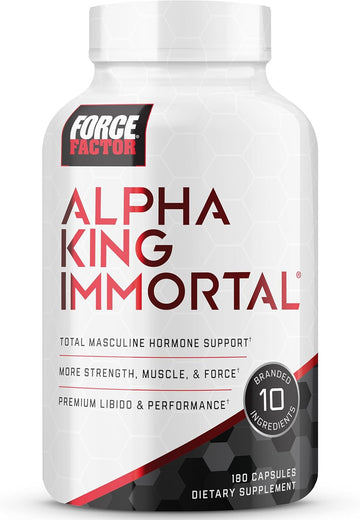 Force Factor Alpha King Immortal Total Hormone Support Testosterone Booster For Men With Fenugreek Seed To Reduce Estrogen, Build Muscle, Improve Strength, And Enhance Performance, 180 Capsules