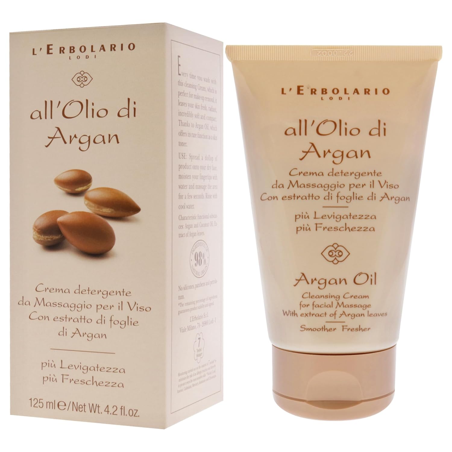 L'Erbolario Argan Oil Cleansing Cream - With Extract Of Argan Leaves For All Skin Types - Perfect For Make-Up Removal - Leaves Your Skin Fresh, Radiant And Incredibly Soft - 4.2 Oz Cleanser : Beauty & Personal Care