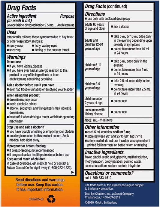 Xyzal Children'S Oral Solution, 5 Fl. Oz., 24-Hour Allergy Relief For Kids, Tutti Frutti Flavor