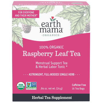 Earth Mama Organic Raspberry Leaf Tea Bags | Labor Tonic & Menstrual Support Herbal Tea, Red Raspberry Leaf Tea For Pregnancy & Postpartum Care Recovery, Caffeine Free Tea, Non Gmo, (16 Teabags)