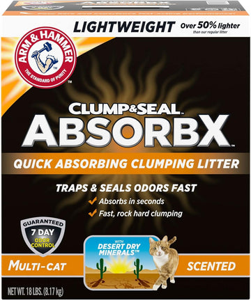 Arm & Hammer Clump & Seal Absorbx Lightweight Quick Absorbing Scented Multi-Cat Clumping Cat Litter, 18 Lb, Small