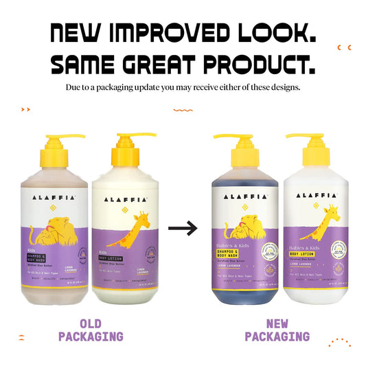 Alaffia Babies And Kids Shampoo & Body Wash (16Oz) And Body Lotion (16Oz) - Gentle Everyday Bath Essentials For Delicate Skin/Hair- Paraben & Sulfate Free - Natural Plant-Based Lemon Lavender Scent