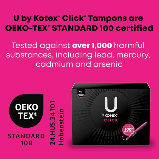 U By Kotex Click Multipack Tampons, Compact, Regular/Super Absorbency, Unscented, 120 Count (8 Packs Of 15) (Packaging May Vary)