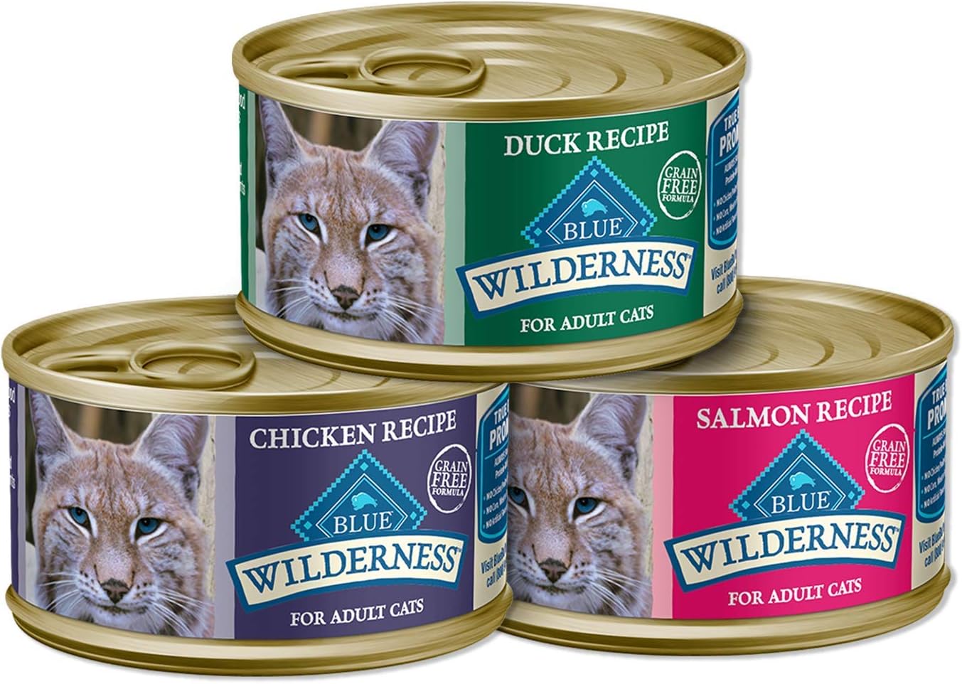 Blue Buffalo Wilderness High Protein Grain Free, Natural Adult Pate Wet Cat Food, Chicken, Salmon, Duck 3-oz cans (72 count - 24 of each flavor) : Pet Supplies