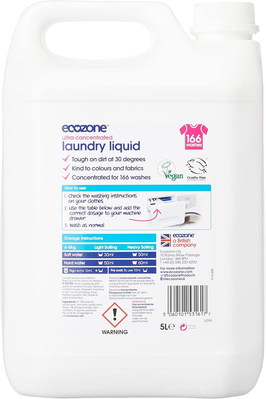 Ecozone Ultra Concentrated Laundry Liquid, Non Bio Detergent, Washing Machine Clothing Stain Removal & Cleaning Solution, Natural Vegan & Non Toxic, Eco Friendly, Gentle On Skin, 50 Washes (2L)