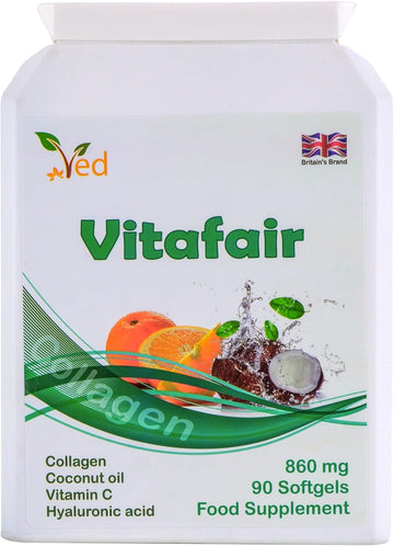 Vitafair Collagen Plus Coconut Oil, Vitamin C, Hyaluronic Acid, 860 Mg 90 Vitafair Blend Of Collagen, Coconut Oil, Vitamin C& Hyaluronic Acid, Support The Condition Of Your Skin, 860 Mg 90 Soft Gel