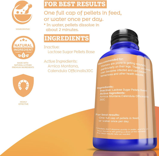 Healthyanimals4Ever All-Natural Horse Wound Care For Accidents & Injuries - Pellets For Horse First Aid Kit - Homeopathic & Highly Effective - 300 Tablets