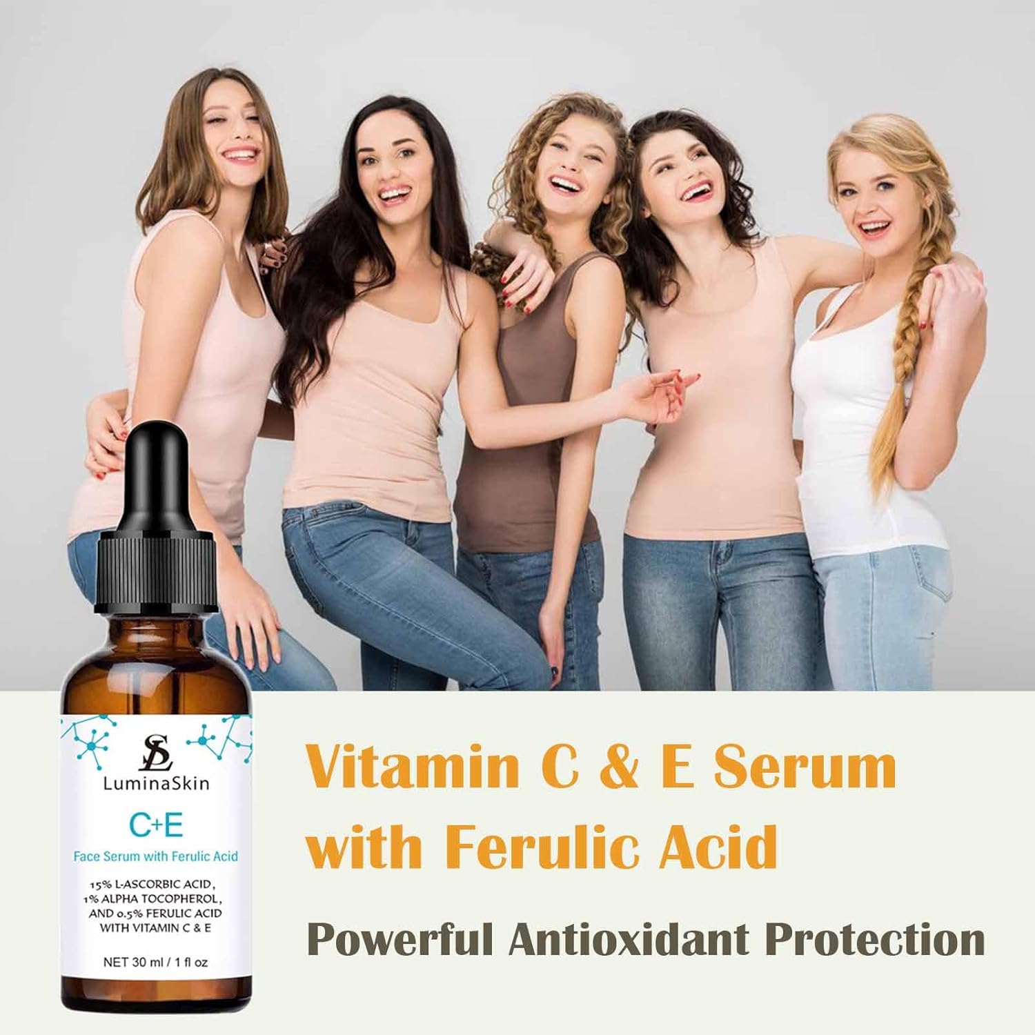 Luminaskin Vitamin C Serum - Vit Ce Serum With Ferulic Acid - Dark Spot Remover For Face, Even Skin Tone, Fine Lines & Wrinkles, Anti Aging Facial Serum 1 Fl Oz : Beauty & Personal Care