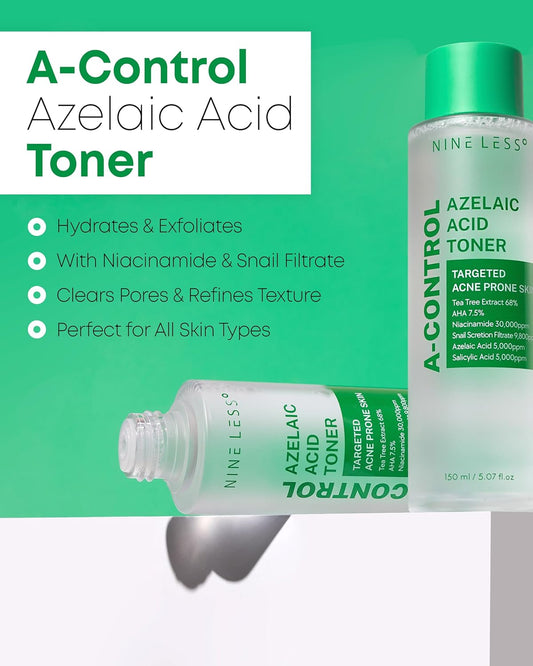Azelaic Acid Toner – Korean Mild Exfoliating Skin Prep For Acne-Prone Skin – Salicylic Acid For Pores – Calming, Refreshing, Purifying, 5.07 Fl.Oz