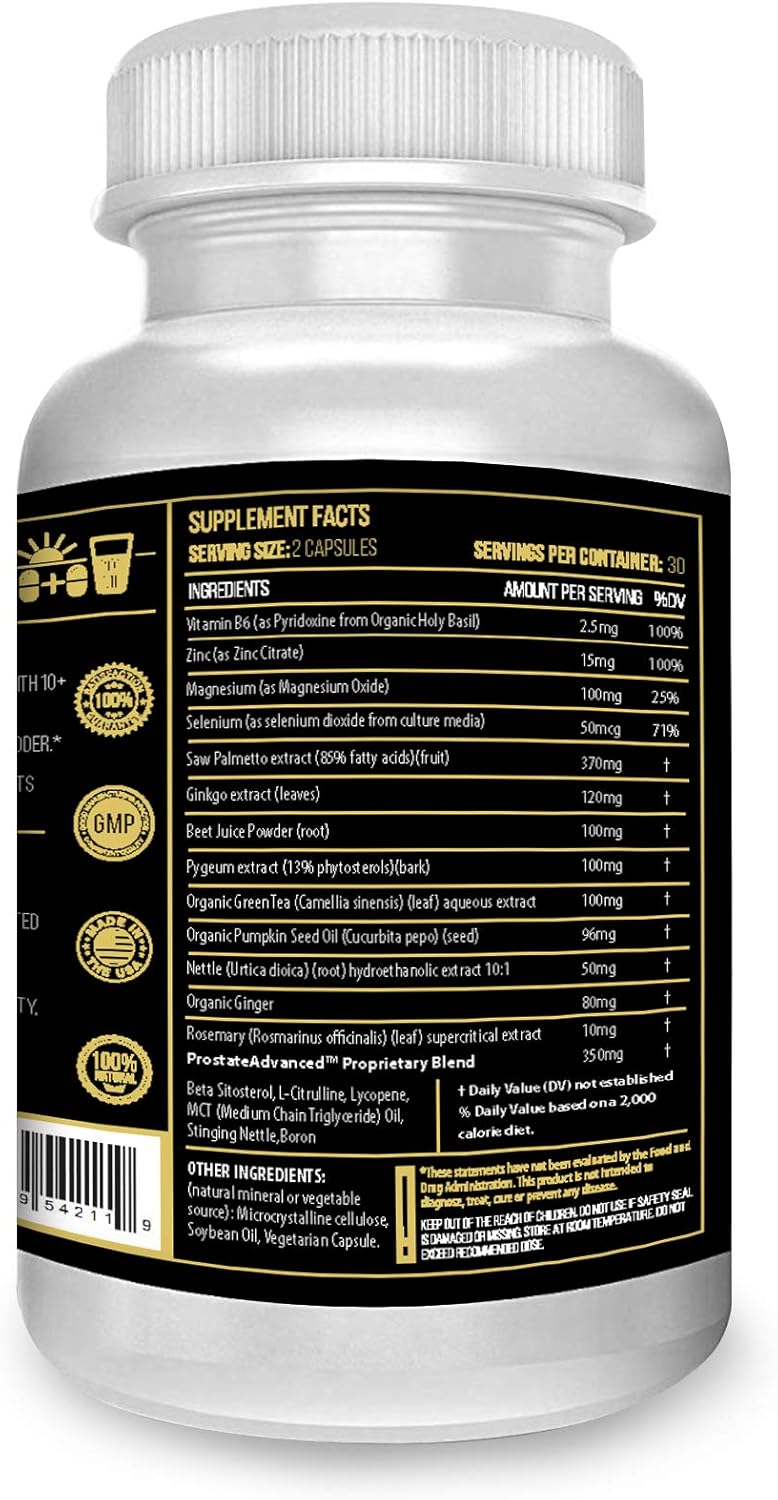 Actif Prostate Advanced Support With 20+ Factors, Complete Support For Prostate - 60 Capsules, Made In Usa, Non-Gmo