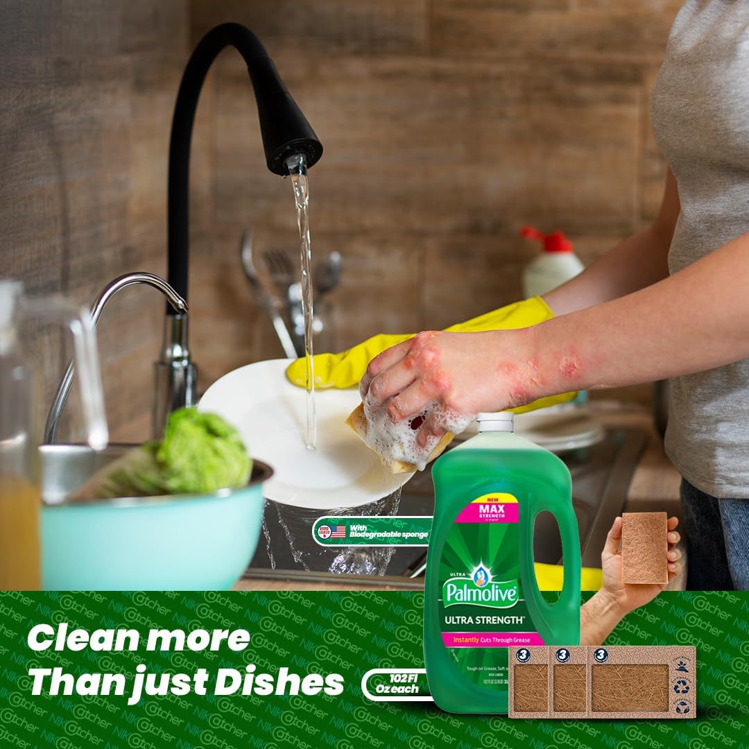 NikCatcher Bundle: Palmolive Ultra Dishwashing Liquid, Original Scent (102 oz) Biodegradable Sponge Bundle - Household Essentials and Dishwasher Cleaner : Health & Household