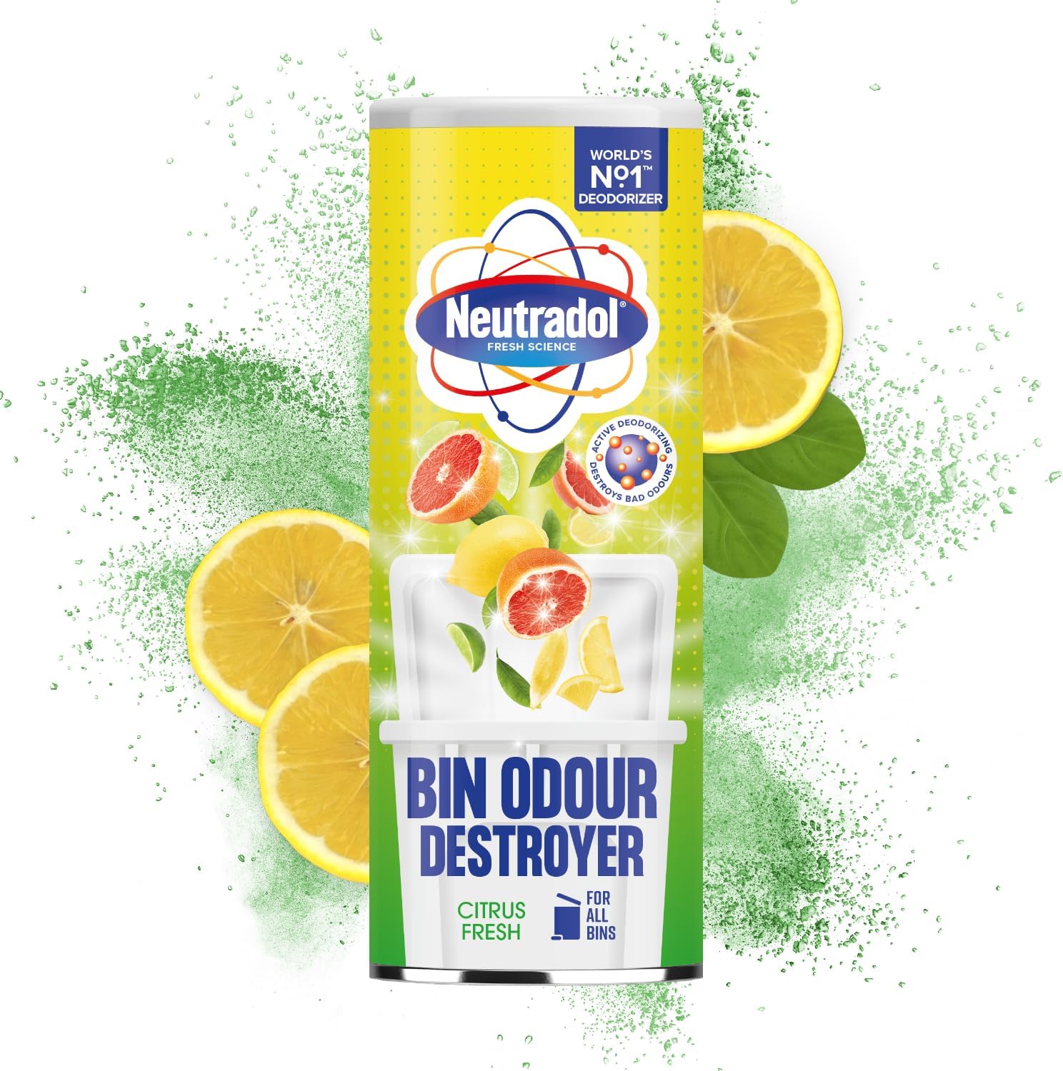 Neutradol Dustbin Odour Destroyer, Bin Freshener Deodorising Powder, Odour Eliminator For Indoor & Outdoor Bins, Citrus Fresh Multipack Of 3 X 350G