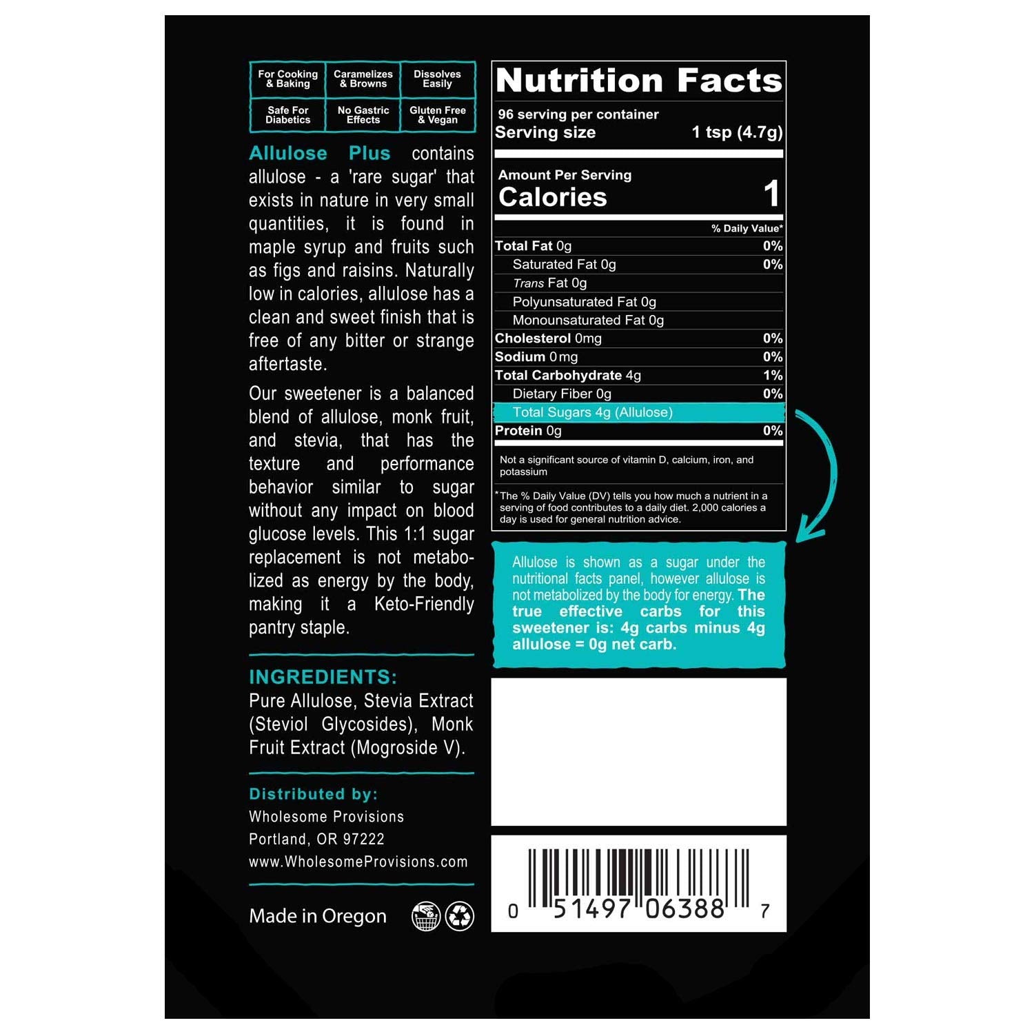 Allulose Sweetener, Keto-Friendly, 0G Net Carb, Low Carb Sugar, 1:1 Sugar Substitute, The People'S Keto Company Allulose Plus, 1 Lb, Gluten Free, Vegan, 100% Made In Usa (1 Pack)