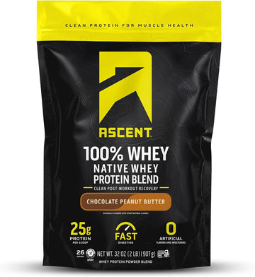 Ascent 100% Whey Protein Powder - Post Workout Whey Protein Isolate, Zero Artificial Flavors & Sweeteners, Gluten Free, 5.5G Bcaa, 2.6G Leucine, Essential Amino Acids, Cookies & Cream 1.7 Lb