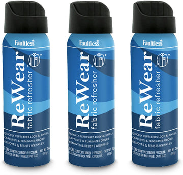 Faultless Rewear Dry Wash Spray For Clothing – Wrinkle Remover, Fabric Refresher Spray, Captures Odors – Like Dry Shampoo For Clothes: Fresh Look W/Out Laundry, 3Oz (Mini 3 Pack)