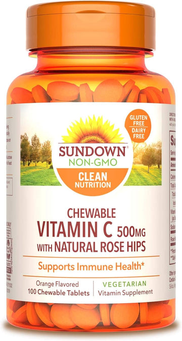 Sundown Naturals Chewable Vitamin C 500Mg With Natural Rose Hips, Orange Avored, 100 Tablets (Pack Of 3)(Packaging May Vary)