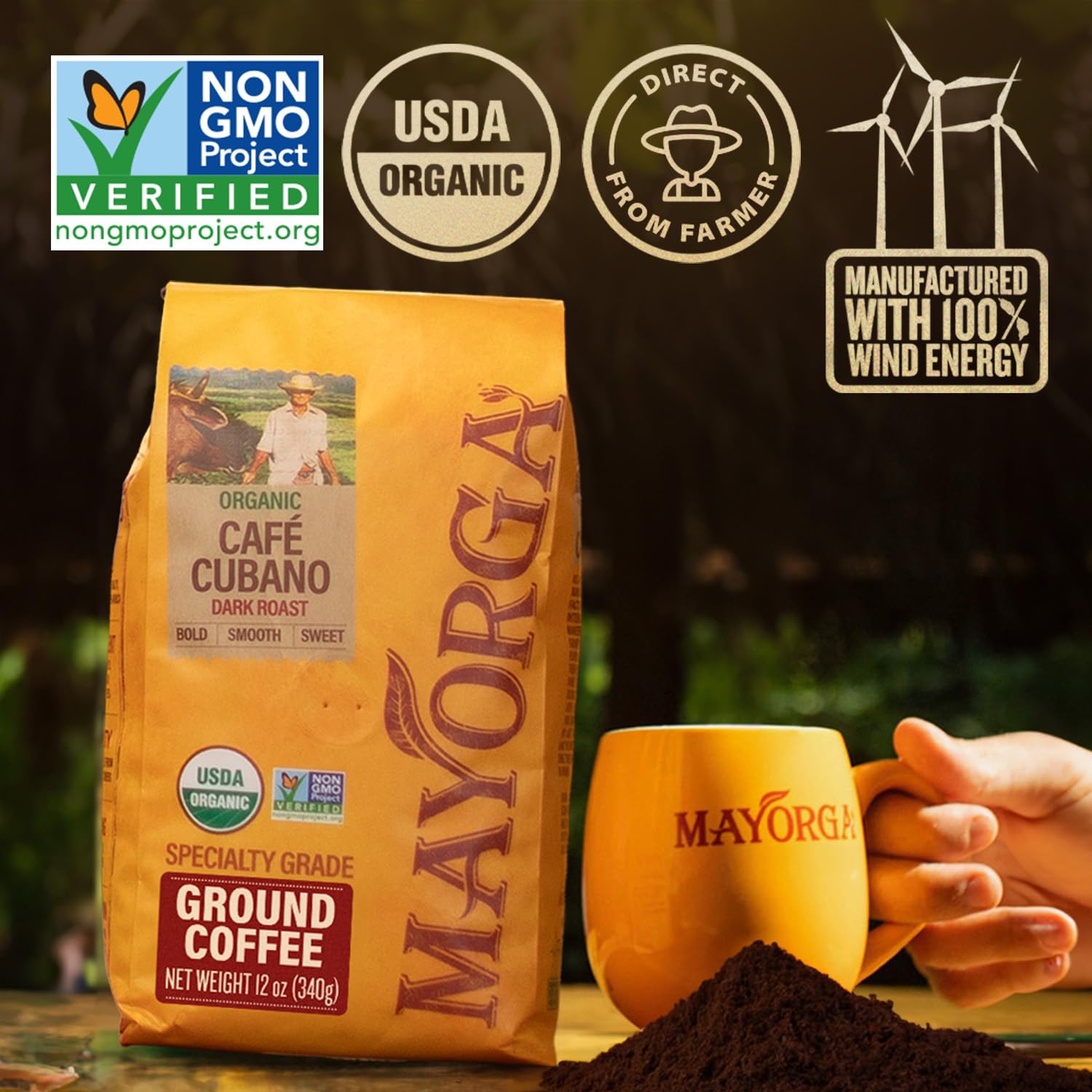 Mayorga Coffee Cubano Roast Ground Coffee Dark Roast β 12Oz Bag, Specialty Grade, 100% Usda Organic, Non-Gmo Verified, Direct Trade, Kosher