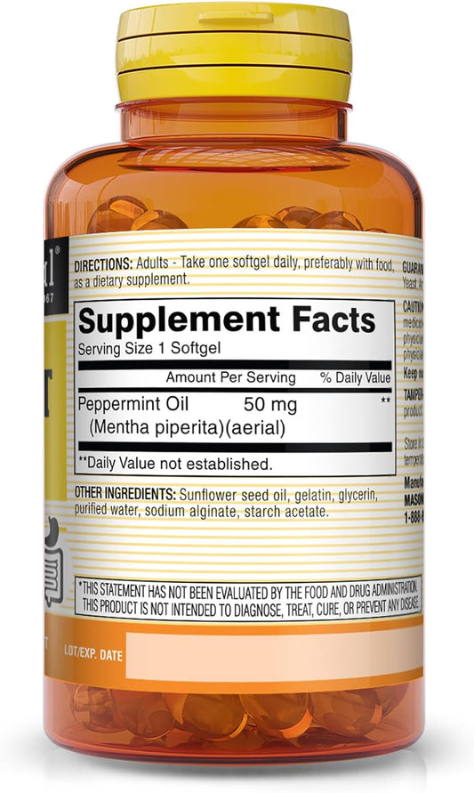 Mason Natural Peppermint Oil 50 Mg Enteric Coated - Natural Gastrointestinal Comfort, Supports A Healthy Gut, Bowel Soothing Dietary Supplement, 90 Softgels