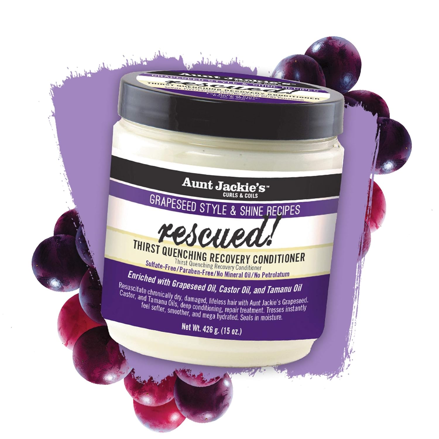 Aunt Jackie's Grapeseed Collection Perfect Intense Define, Power Wash, Rescued and Ice Curls, Combo Hydrates & Softens With Almond oil, Marshmallow Root, Purple, Pack of 3 : Beauty & Personal Care
