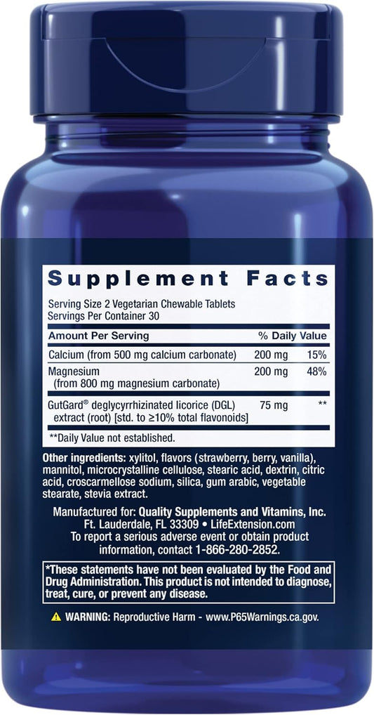 Life Extension Esophacool - Gut Health Supplements With Calcium, Magnesium & Dgl Licorice Root Extract For Healthy Digestion Stomach Relief & Ph Balance - Gluten-Free, Vegetarian - 60 Chewable Tablets