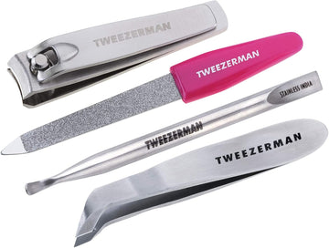 Tweezerman Mini Nail Rescue Kit - Travel Small Manicure Set With Mini Fingernail Clipper, Pushy & Nail Cleaner, Cuticle Nipper, And Nail File, Ideal For Travel And All Your Nail Care Needs