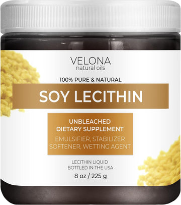 Velona Pure Liquid Soy Lecithin 8 Oz | Food Grade | Unbleached| Emulsifier, Stabilizer, Softener, Smoother, Wetting Agent | Use Today - Enjoy Results