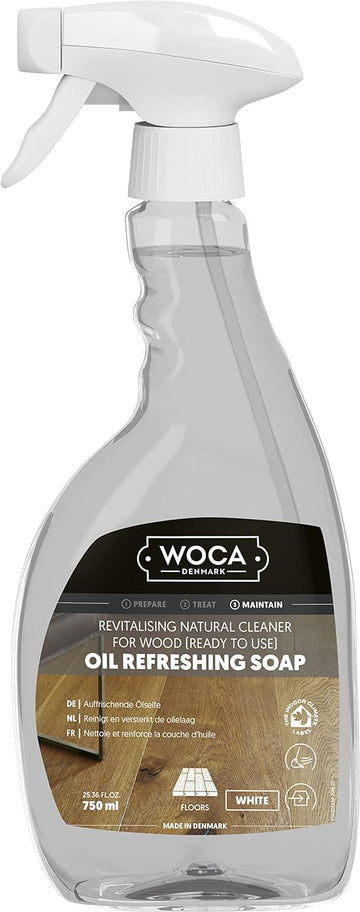 Woca Denmark - Oil Refreshing Soap Spray - White - Wood Rejuvenator For Use On Oiled Finished Wood Surfaces - 750 Ml