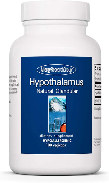 Allergy Research Group Hypothalamus Supplement - Endocrine Support, Natural Glandular, 500Mg Adrenal Support, Adrenal Pituitary, Adrenal Gland Function, Bovine, Lyophilized, Vegicaps - 100 Count