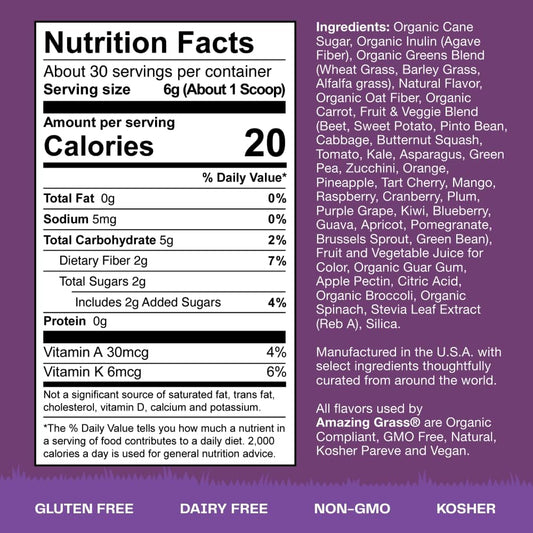 Amazing Grass Kidz Superfood: Organic Greens, Fruits, Veggies, Beet Root Powder & Probiotics For Healthy Kids, Berry Blast, 30 Servings