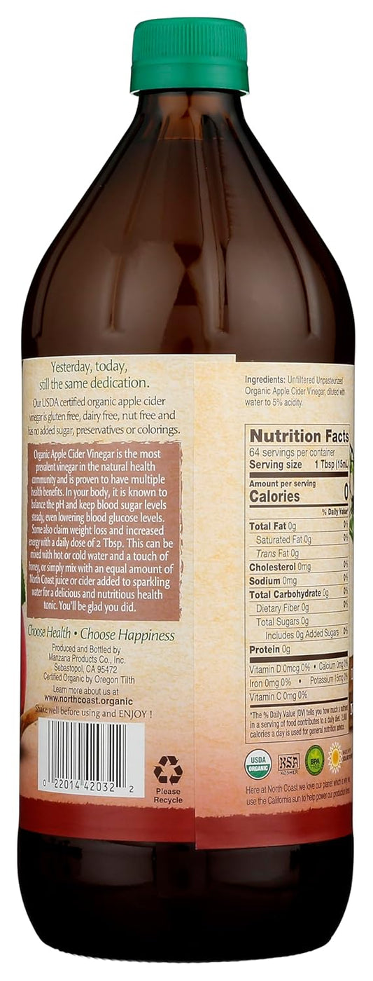 North Coast Organic Raw Unfiltered Apple Cider Vinegar, 32 Fz