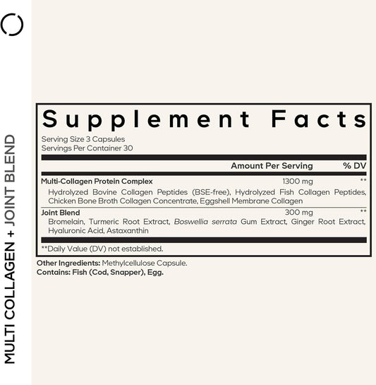 Codeage Multi Collagen Protein + Joint Blend Supplement, Hyaluronic Acid, Bromelain, Turmeric, Ginger, Boswellia, Astaxanthin - Hydrolyzed Bovine Collagen - 5 Collagen Types - Non-Gmo - 90 Capsules