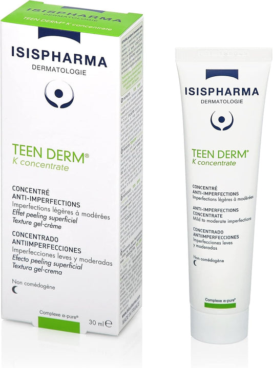Isispharma Teen Derm K Moisturising Cream 30 Ml - Purifying Night Care For Acne Treatment - Face Moisturizer For Mix To Oily Skin - Fragrance-Free - New Formula - Glass Skin Effect - Made In France
