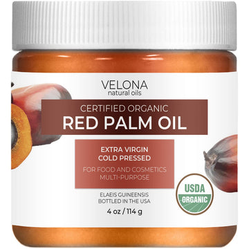 velona USDA Certified Organic Red Palm Oil 4 oz | Food and Cosmetic Grade | in jar | Extra Virgin, Cold Pressed | Skin, Face, Body, Hair Care | Use Today - Enjoy Results