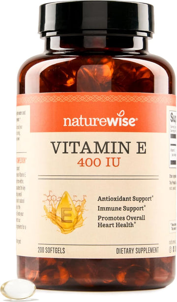 Naturewise Vitamin E 400 Iu Softgels (180Mg Dl-Alpha) - Dairy, Gluten, And Soy Free, Non-Gmo Antioxidant Dietary Supplement For Skin, Heart, Eye, And Immune Health Support - 200 Count