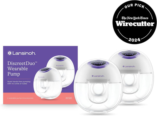 Lansinoh Discreet Duo Wearable Breast Pump, Hands Free Breast Pump, 4 Pumping Modes, 9 Levels Hospital Strength Suction, Led Display, Leak-Resistant Design, 2 Breast Flange Sizes Included: 24Mm & 21Mm