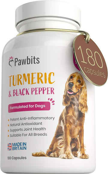 180 Turmeric For Dogs With Active Bioperine Black Pepper | Natural Premium Turmeric Curcumin Capsules Suitable For Cats, Horses & Pets Powerful Antioxidant Supplement For Hip & Joints