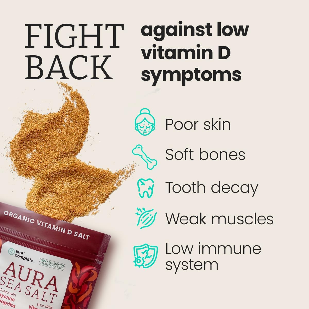 Your Daily Vitamin D in Every Pinch | Organic Aura Sea Salt | Infused Celtic Sea Salt with Cayenne & Paprika | 30% Less Sodium Than Table Salt | 5 Months of Vitamin D | 80g Resealable Pouch : Amazon.co.uk: Grocery