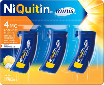 Niquitin 4Mg Minis Citrus Lozenges - Citrus Flavour (3 X Pack Of 20 Minis Nicotine Lozenges) - Smoking Craving Relief In Just 3 Minutes* - On The Go Oral Stop Smoking Aid - Pocket Sized Containers