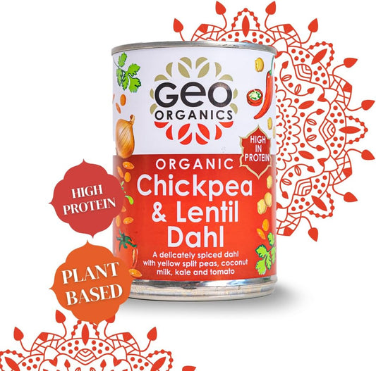 Geo Organics Chickpea & Lentil Dahl 400G (Pack Of 1) | Organic Vegan Side Dish For Curry | Mild Spice | Certified Organic & Gluten-Free Healthy Food | Suitable For Vegetarians & Vegans